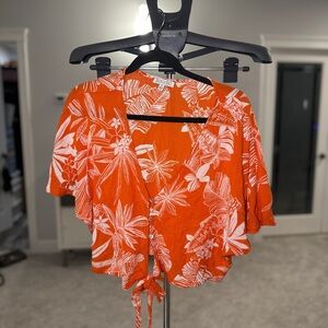 Patrons of Peace Orange Floral Tie-Front Blouse
